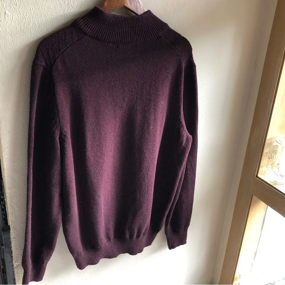 Calvin Klein 1/4 Zip Cotton Sweater. Burgundy/ Black Marled. XL
